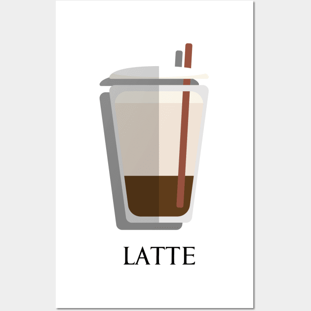 Iced Cold Latte coffee front view in flat design style Wall Art by FOGSJ